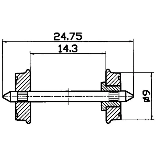 [RO40266] Paire d'essieux 9mm de diamètre isolés d'un seul coté