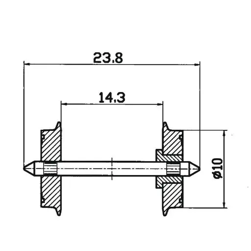 [RO40180] Jeu de roues normalisé en courant continu de 23.8 mm de longueur et 10 mm de diamètre - Roco 40180 - HO : 1/87