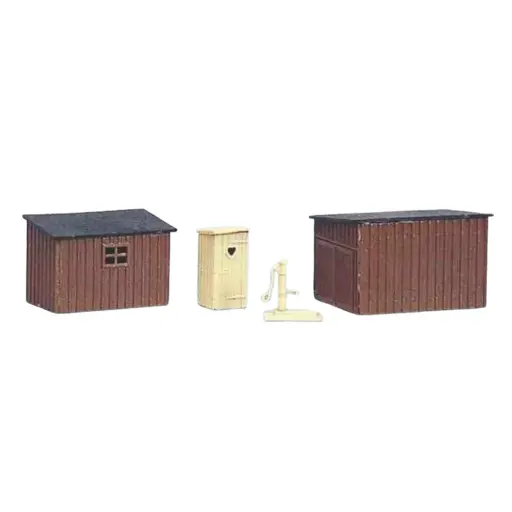 [SA0452] 2 Cabanons - 1 Petite Cabane - 1 Pompe à Eau - SAI 452 - HO 1/87 - Maquette à Monter