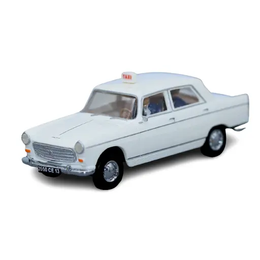 [SA1630] Voiture  TAXI Peugeot 404 blanche avec conducteur et passager SAI 1630 - HO 1/87