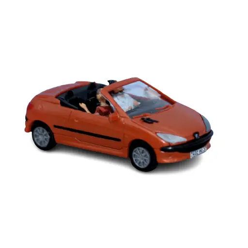 [SA1633] Voiture Peugeot 206 CC, livrée tangerine, 2 personnages SAI 1633 - HO 1/87