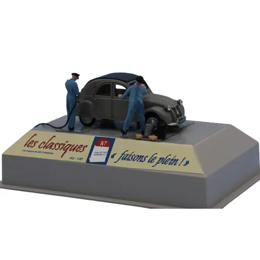 [SA1912] Voiture Citroën 2cv AZLP gris, 2 pompistes et accessoires SAI 1912 - HO 1/87