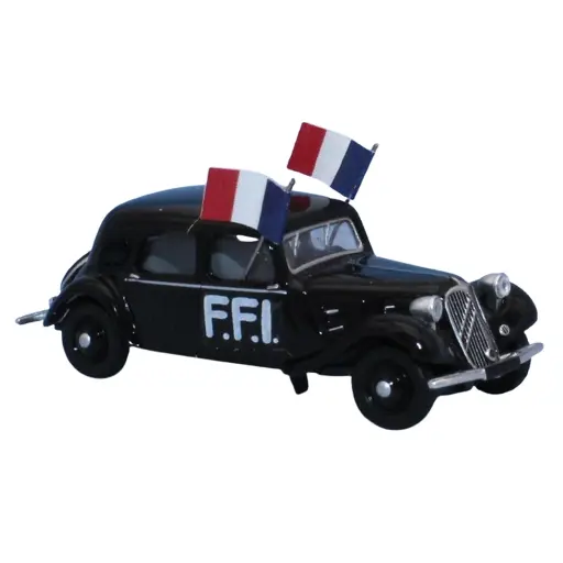 [SA6191] Citroën Traction 11A 1935, noire, FFI, avec deux drapeaux français - Sai 6191 - HO 1/87