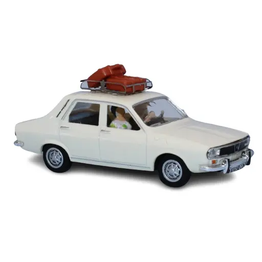 [SA1736] Renault 12 TL, ivoire, galerie de toit, 2 valises, un conducteur et un passager - Sai 1736 - HO 1/87