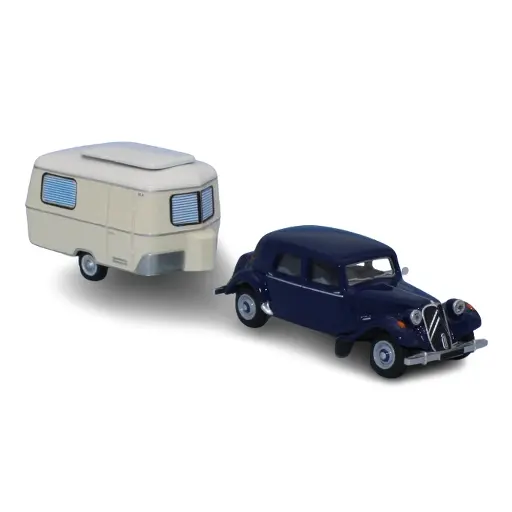 [SA6108] Citroën Traction 11B 1952, bleu nuit, avec caravane Eriba ivoire - Sai 6108 - HO 1/87
