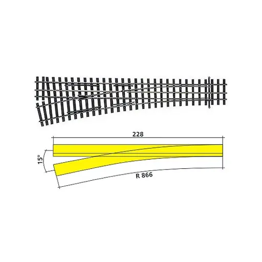 [TI85196] Aiguillage à gauche HO-HOe 228mm 15°