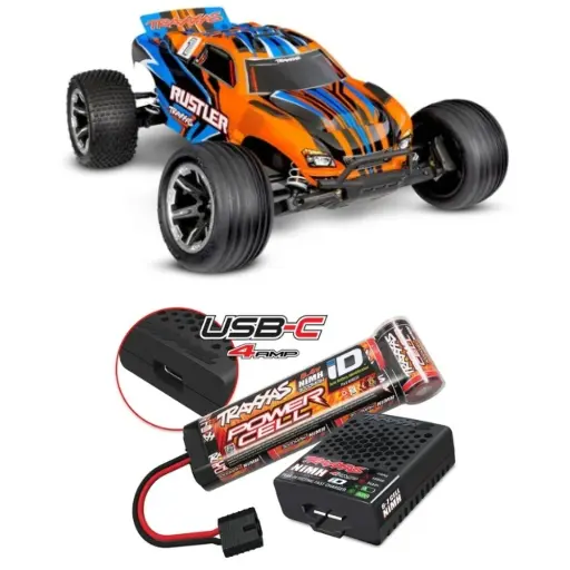 [TR37254-8-ORNG] Rustler 2wd XL-5 TQ Clipless RTR + accus, chargeur - Traxxas 37254-8-ORNG - 1/10