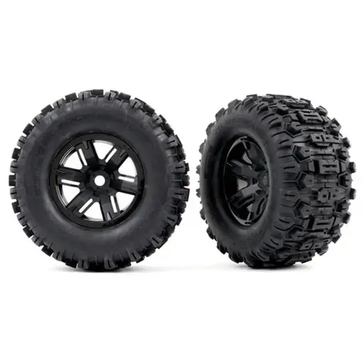 [TR7871] 2 pneus Sledgehammer renforcés + jantes noires pour X-Maxx - Traxxas 7871