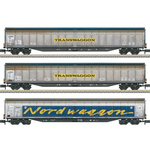 [TR18297] Coffret de wagons couverts à parois coulissantes « Transwaggon » - TRIX 18297 - N 1/160 - EP V - 2R