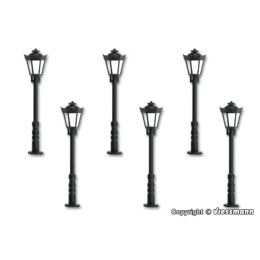 [VI60706] Lot de 6 lanternes de Parc - Hauteur 56mm - LED Blanc Chaud - Viessmann 60706 - HO: 1/87