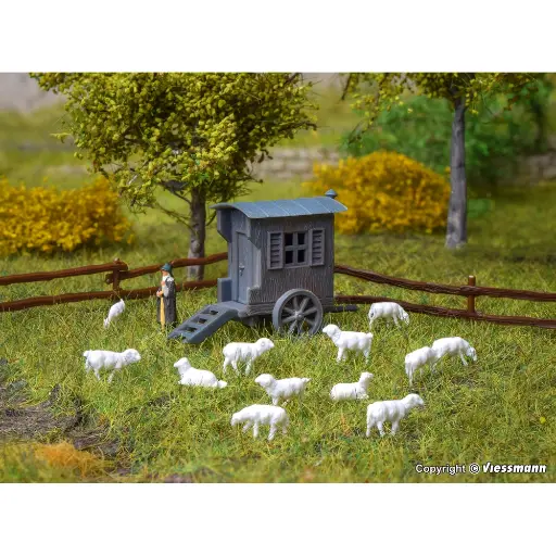 [VO47717] Charrette de berger avec troupeau de moutons - Vollmer 47717 - N 1/160